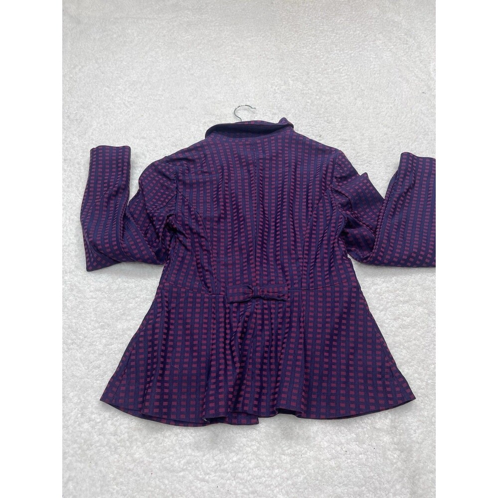 Modcloth Peplum Blazer Womens Navy Maroon Check Secretary Preppy Retro Medium - Picture 5 of 8